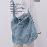 Denim Slouch Bag Casual Handbag Japanese Messenger Top-Handle Bag, Sky