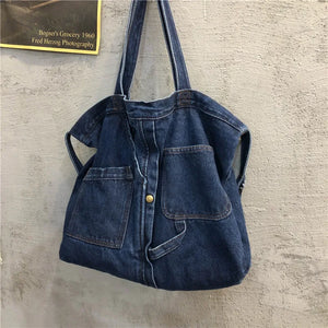 Denim Slouch Bag Women Casual Boho Soft Handbag Lady Style Top-handle Bag