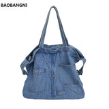 Denim Slouch Bag Women Casual Boho Soft Handbag Lady Style Top-handle Bag