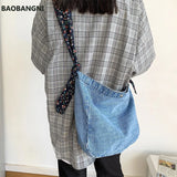 Denim Tote Bag Broken Flower Strap Jean Bag Girl Casual Handbags