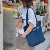 Denim Tote Bag Women Shoulder Bags Embroidered Letters Handbags