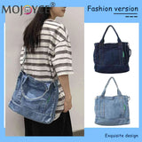 Denim Women Messenger Bag Large Capacity Adjustable Strap Multi-Pockets