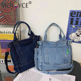 Denim Women Messenger Bag Large Capacity Adjustable Strap Multi-Pockets