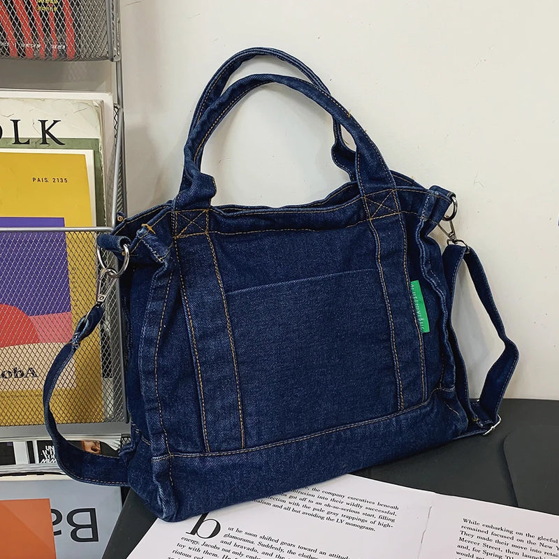 Denim Women Messenger Bag Large Capacity Adjustable Strap