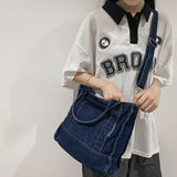 Denim Women Messenger Bag Large Capacity Adjustable Strap