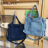 Denim Women Messenger Bag Large Capacity Adjustable Strap Multi-Pockets