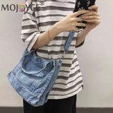 Denim Women Messenger Bag Large Capacity Adjustable Strap Multi-Pockets