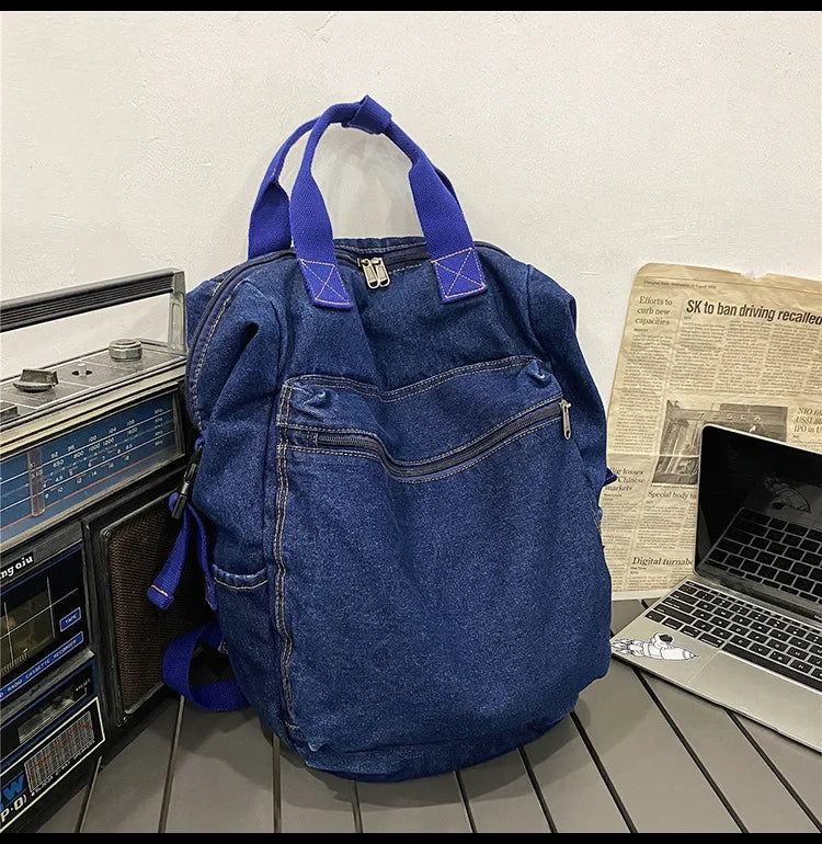 Denim Backpack Women Big Capacity School Backpacks Girls Travel Bag Mochila