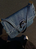 Denim Women Shoulder Bag Large Capacity Tassels Handbag