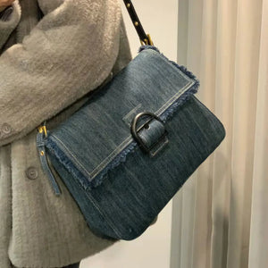 Denim Women Shoulder Bag Large Capacity Tassels Handbag