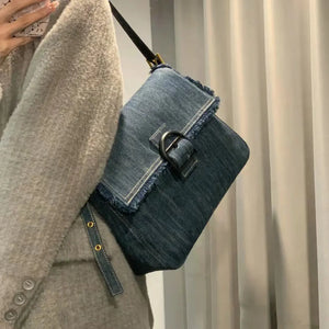 Denim Women Shoulder Bag Large Capacity Tassels Handbag