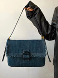 Denim Women Shoulder Bag Large Capacity Tassels Handbag
