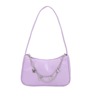 Women's PU Leather Shopper Handbag Butterfly Chain Shoulder Bag