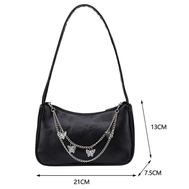 Women's PU Leather Shopper Handbag Butterfly Chain Shoulder Bag