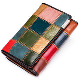 Color-block Long Wallet Cow Leather Purse Women Bag