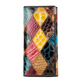 Color-block Long Wallet Cow Leather Purse Women Bag