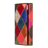 Color-block Long Wallet Cow Leather Purse Women Bag