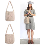 Knitted Foldable Handbag Women Shopping Tote Wool Shoulder Bag