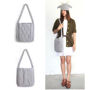 Knitted Foldable Handbag Women Shopping Tote Wool Shoulder Bag