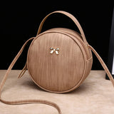 Round Leather Crossbody Messenger Bag for Women