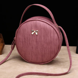 Round Leather Crossbody Messenger Bag for Women