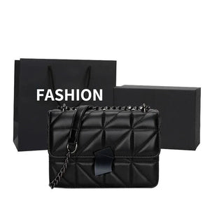 Women Rhombic PU Leather Crossbody Bag Chain Small Messenger Bag