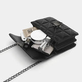 Women Rhombic PU Leather Crossbody Bag Chain Small Messenger Bag