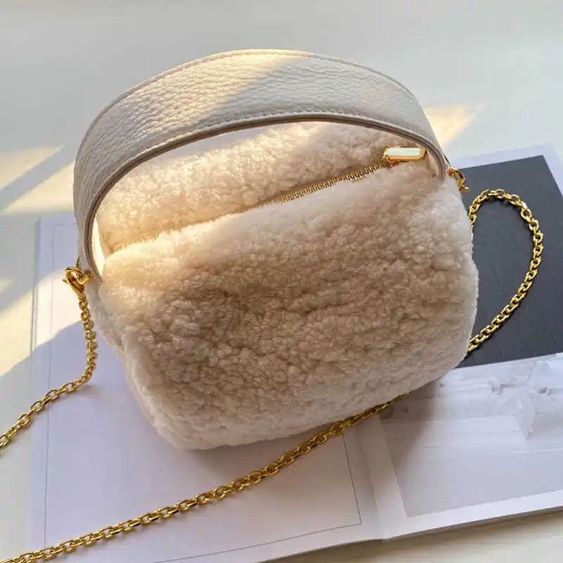 Green Lambswool Leather Shoulder Bag