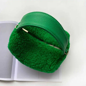 Green Lambswool Leather Shoulder Bag