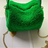 Green Lambswool Leather Shoulder Bag