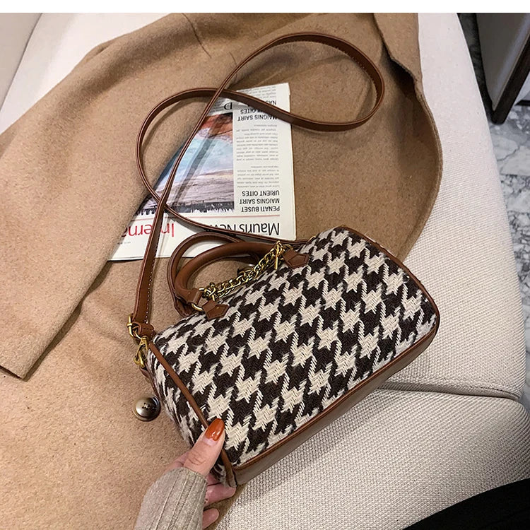 Houndstooth Woolen Messenger Bag Autumn/Winter Handbag
