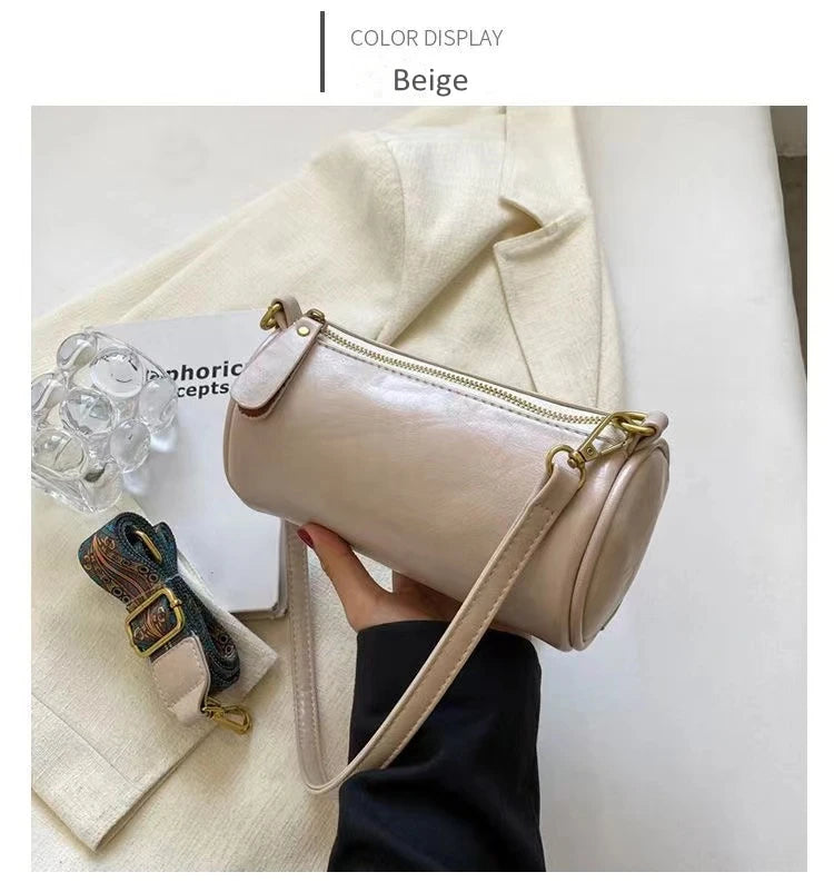Vintage Cylinder Shoulder Bag Chain Handbag