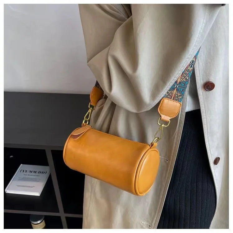 Vintage Cylinder Shoulder Bag Chain Handbag