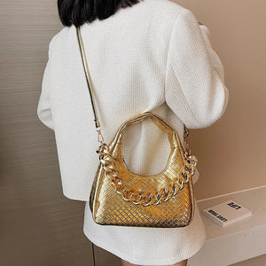 Y2K Leather Crossbody Bag w/ Chain Handle