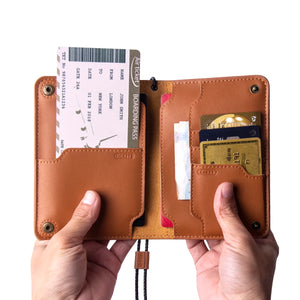 Leather Passport Wallet Travel Organizer Neck Holder