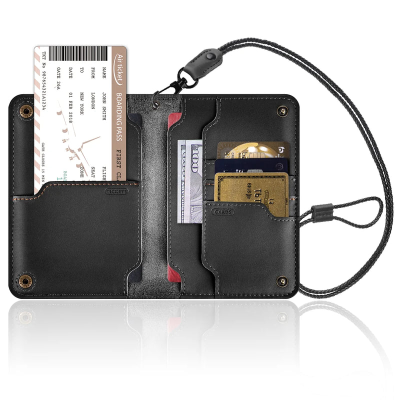Leather Passport Wallet Travel Organizer Neck Holder