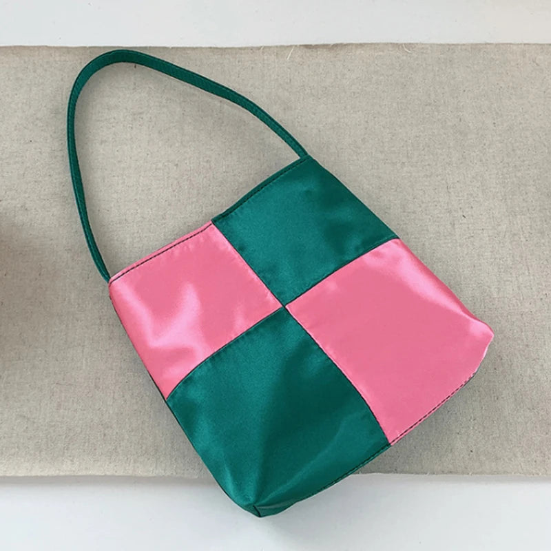 Vintage Silk Satin Chessboard Armpit Bag