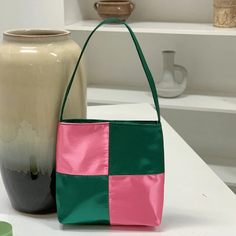 Vintage Silk Satin Chessboard Armpit Bag