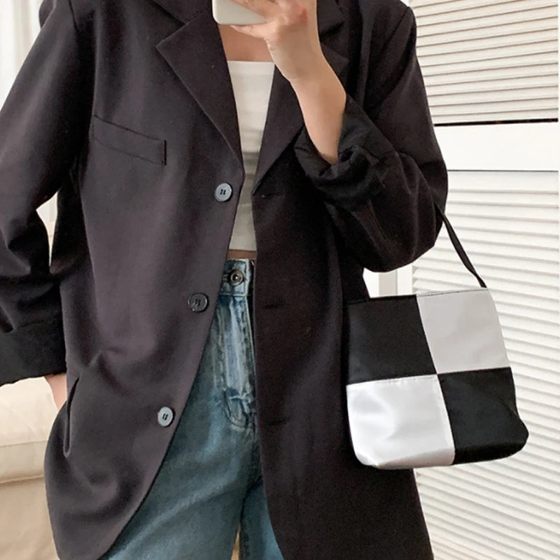 Vintage Silk Satin Chessboard Armpit Bag