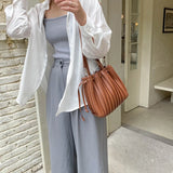 Women's PU Leather Bucket Bag Drawstring Closure