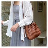 Women's PU Leather Bucket Bag Drawstring Closure