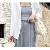 Women's PU Leather Bucket Bag Drawstring Closure