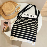 Vintage Striped Shoulder Bag Knitted Foldable Tote