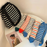 Vintage Striped Shoulder Bag Knitted Foldable Tote