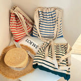 Vintage Striped Shoulder Bag Knitted Foldable Tote