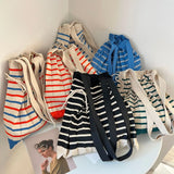 Vintage Striped Shoulder Bag Knitted Foldable Tote