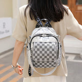 High Lattice Rivet Leather Backpack Large Capacity School Bags for Girls