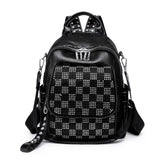 High Lattice Rivet Leather Backpack Large Capacity School Bags for Girls