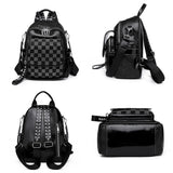High Lattice Rivet Leather Backpack Large Capacity School Bags for Girls