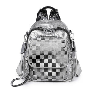 High Lattice Rivet Leather Backpack Large Capacity School Bags for Girls